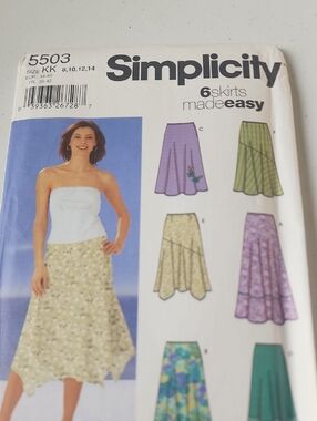 Simplicity Asymmetrical Handkerchief Hem Skirt Pattern - Cream, Purple, Green
